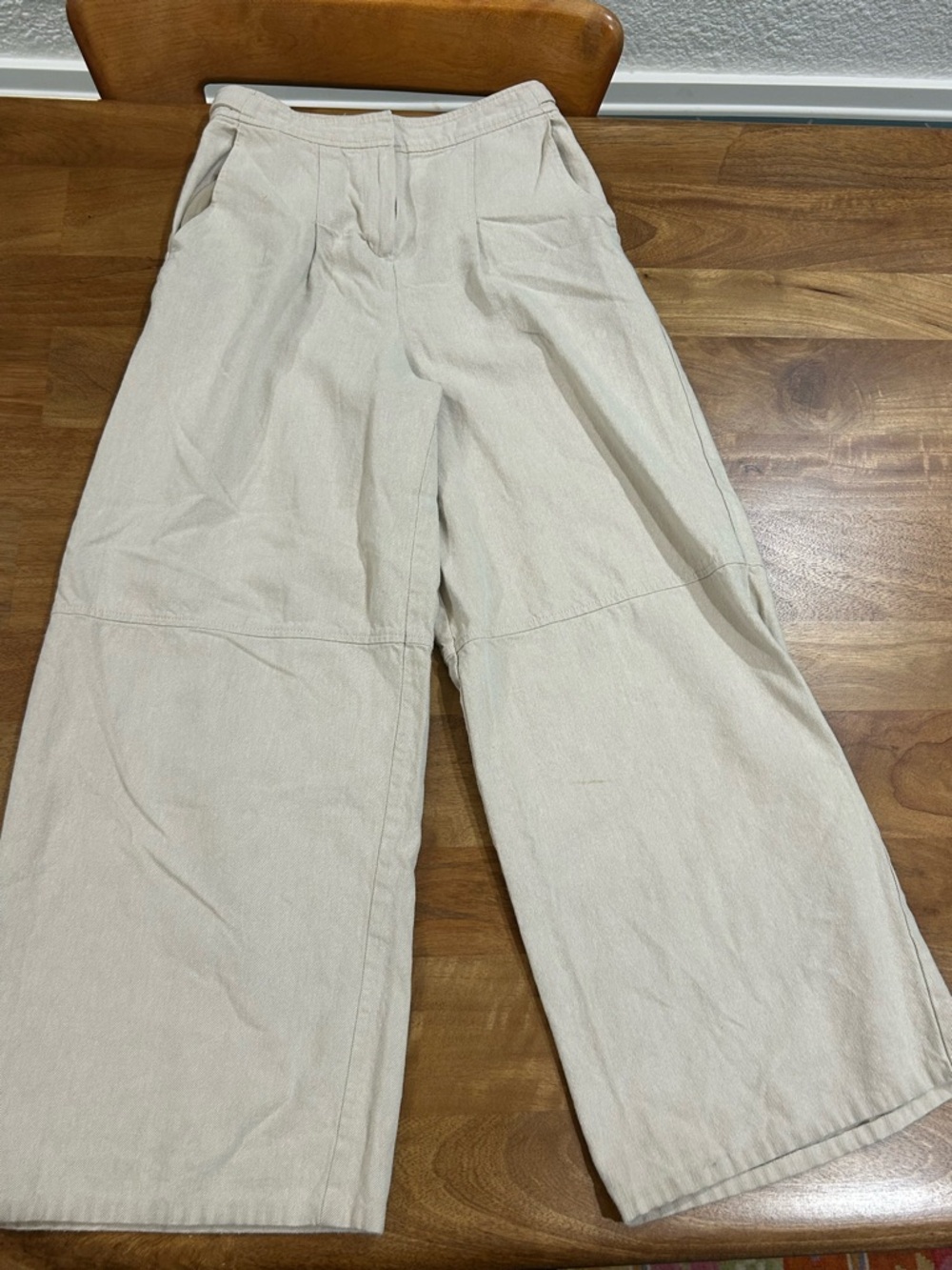 Topshop Neutral Beige Wide Leg Cotton Trousers Size 2